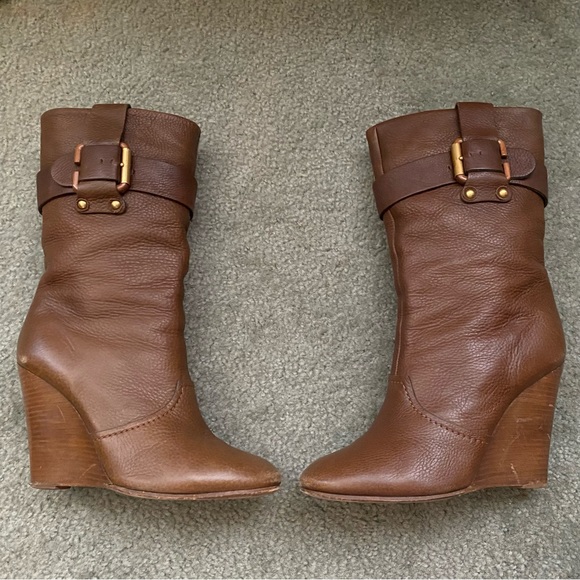 Chloe Prince Paddington Leather Wedge Calf Boots 39 8 8.5 Shoes Brown - Picture 5 of 9